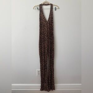 Fashion Brand Company Leopard-Print V-Neck Jumpsuit in Brown and Black